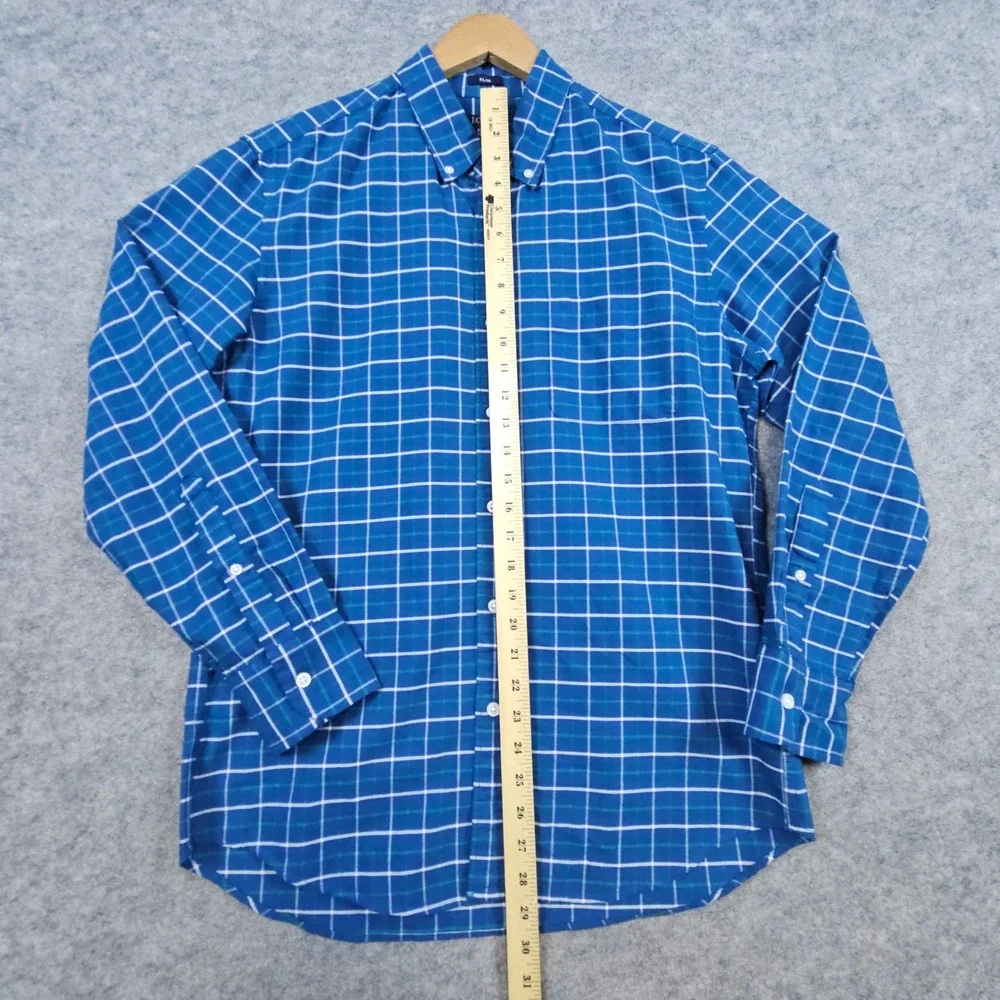 J Crew Men's Flex Oxford Size M Slim Fit Button Down Blue Windowpane 100% Cotton
